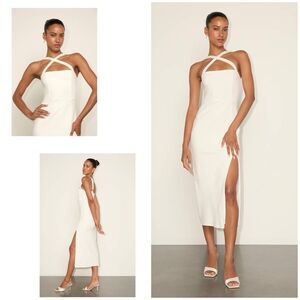 Lulus Rumi Dress Women's S White Midi Column Sleeveless Slit NWOT